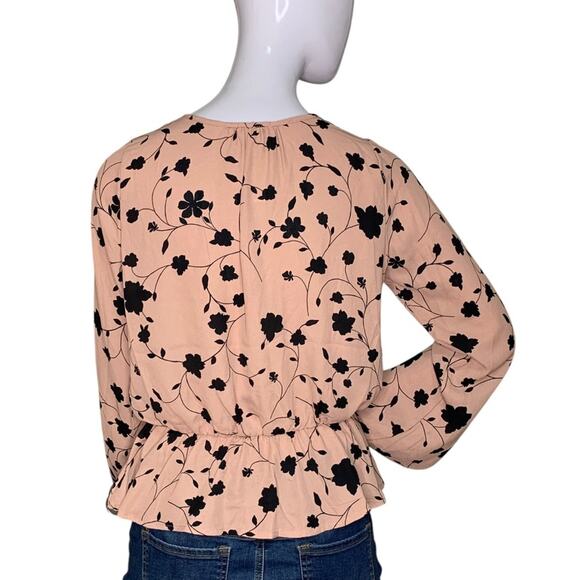 Sienna Sky Blouse Long Sleeve Peplum Dusty Rust Pink/Black Floral Print Size M - Picture 6 of 10
